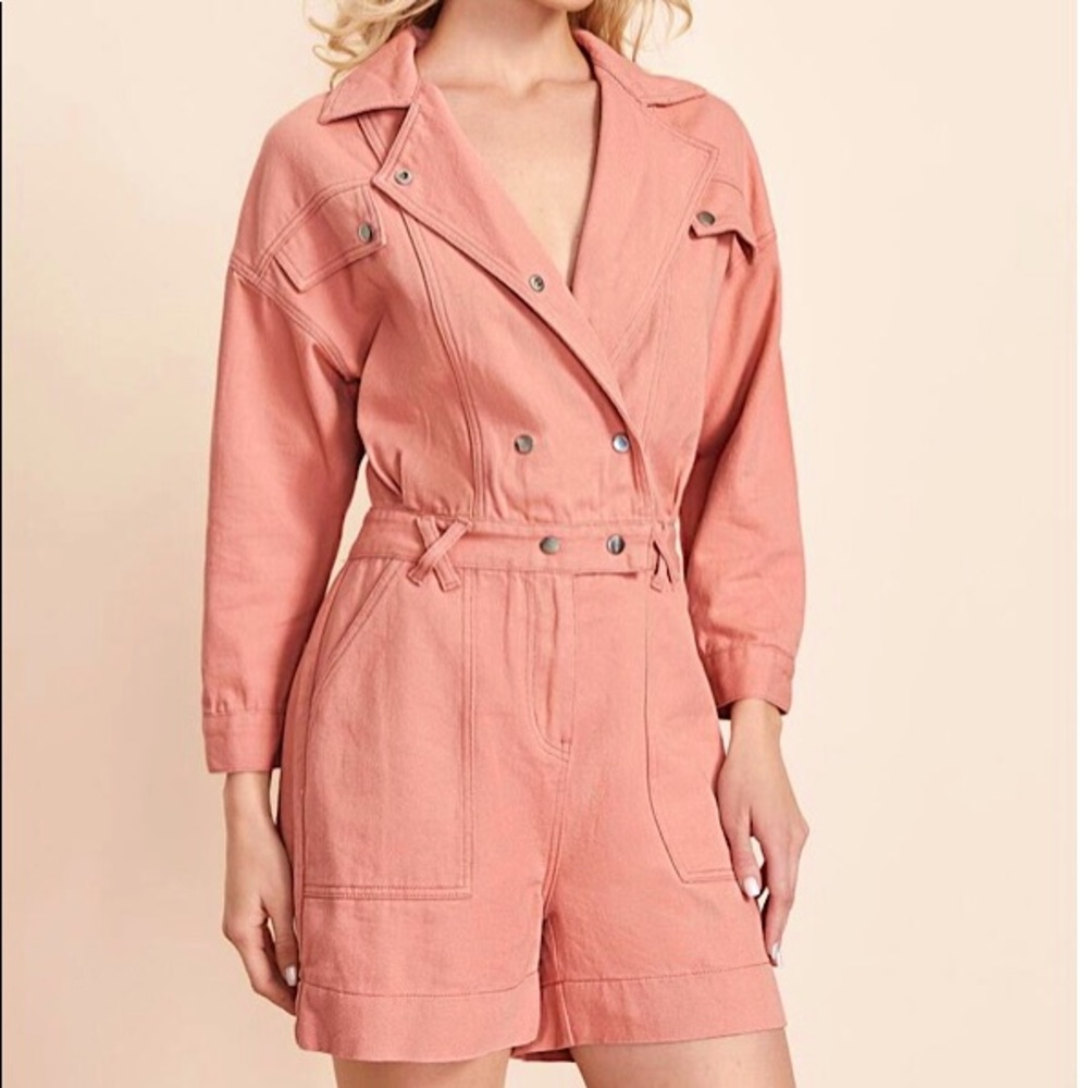 Drop Shoulder Slant Pocket Denim Romper